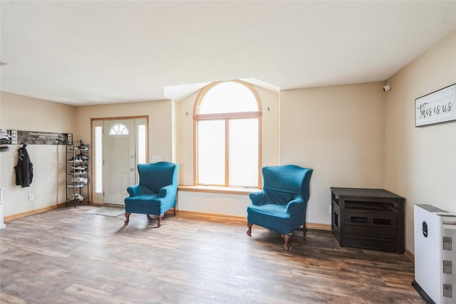 5545 E Douglas Ave, Des Moines, IA 50317 - living area with wood finished floors, baseboards, and heating unit