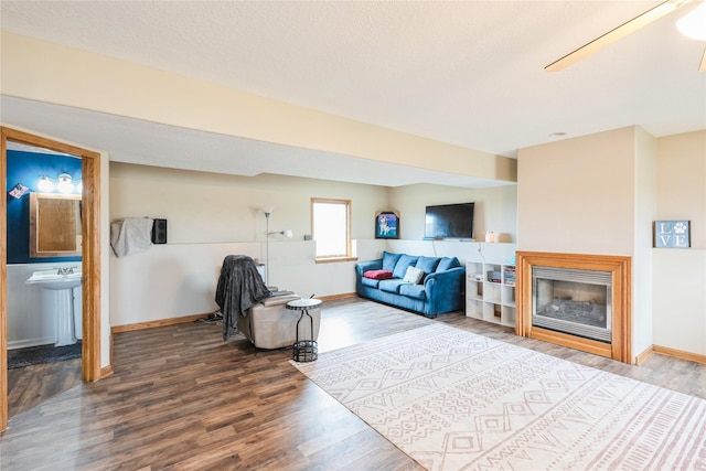 5545 E Douglas Ave, Des Moines, IA 50317 - living room featuring wood finished floors, baseboards, and a glass covered fireplace