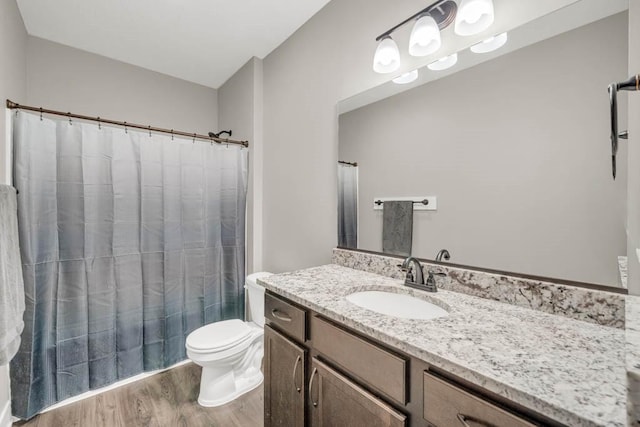 3911 NW 14th Ct, Ankeny, IA 50023 - bathroom featuring wood finished floors, vanity, toilet, and a shower with curtain