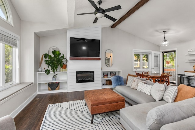 4670 Meadow Valley Dr, West Des Moines, IA 50265 - living area with a fireplace, dark wood finished floors, baseboards, and a ceiling fan