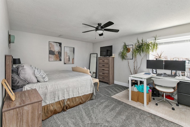 4670 Meadow Valley Dr, West Des Moines, IA 50265 - carpeted bedroom with a desk, a textured ceiling, and ceiling fan