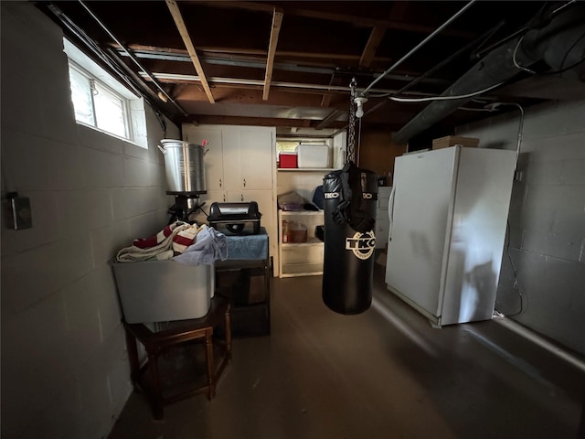 1300 Shawnee Ave, Des Moines, IA 50313 - below grade area featuring freestanding refrigerator