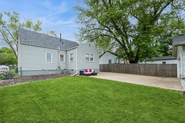 6100 College Ave, Des Moines, IA 50322 - rear view of property with a patio area, roof with shingles, an outdoor living space, and central AC
