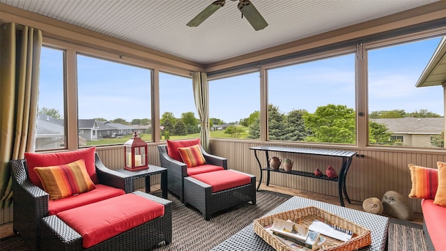 510 Lexington Dr, Clear Lake, IA 50428 - sunroom / solarium featuring a ceiling fan and plenty of natural light