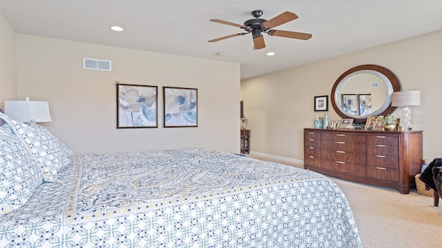 510 Lexington Dr, Clear Lake, IA 50428 - bedroom featuring light carpet, recessed lighting, baseboards, and a ceiling fan