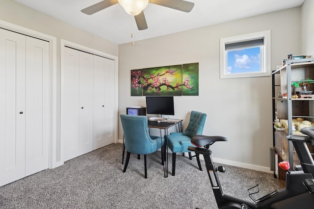 247 Red Oak Ct, Norwalk, IA 50211 - office space with ceiling fan, carpet floors, and baseboards
