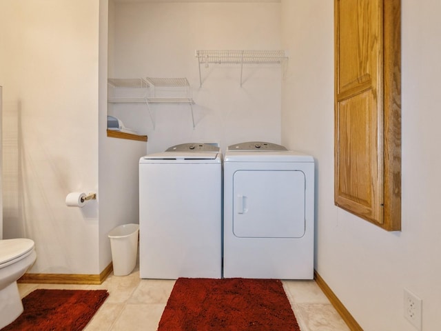 2117 W 4th Ave, Indianola, IA 50125 - laundry room with washing machine and dryer, light tile patterned floors, and baseboards