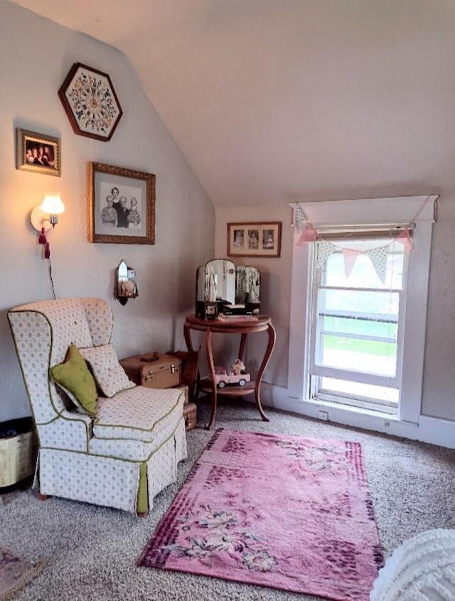 318 W Green St, Winterset, IA 50273 - carpeted living area featuring vaulted ceiling