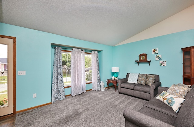 4230 SE 23rd St, Des Moines, IA 50320 - living area featuring lofted ceiling, baseboards, and a textured ceiling