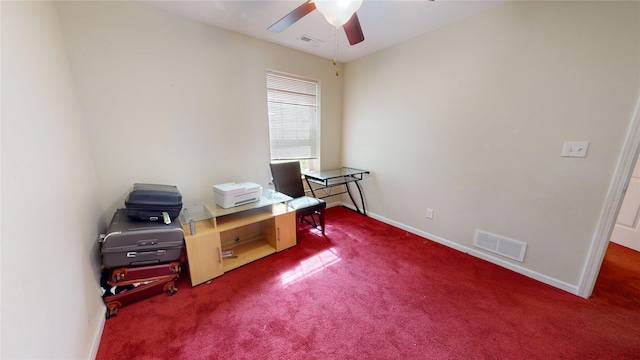 1534 18th St, Des Moines, IA 50314 - carpeted home office featuring ceiling fan and baseboards