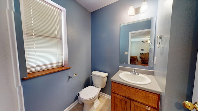 1534 18th St, Des Moines, IA 50314 - bathroom featuring toilet, vanity, and a ceiling fan