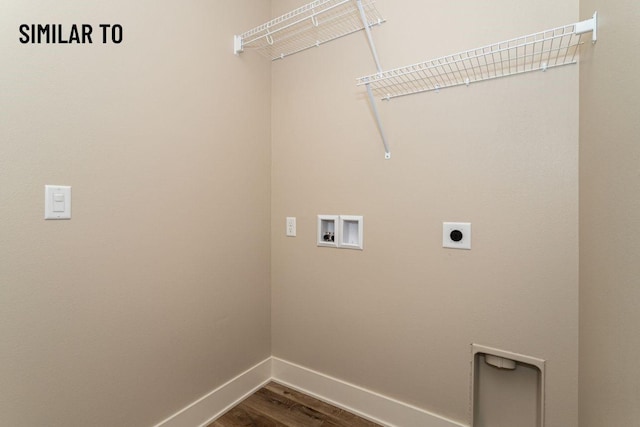 532 Wicker Dr, Huxley, IA 50124 - laundry area featuring hookup for an electric dryer, washer hookup, baseboards, and dark wood finished floors