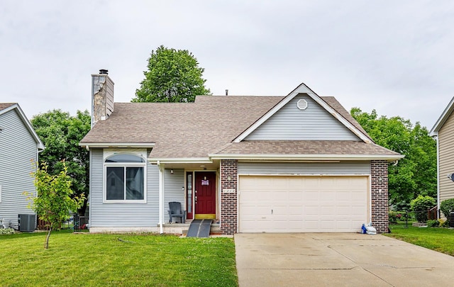 1212 8th Ave SE, Altoona, IA 50009 - traditional-style home featuring a front yard, a garage, cooling unit, a chimney, and driveway