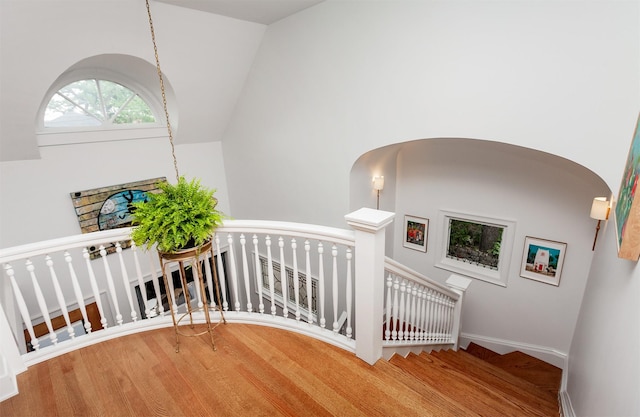 2606 Forest Dr, Des Moines, IA 50312 - stairs with lofted ceiling and baseboards