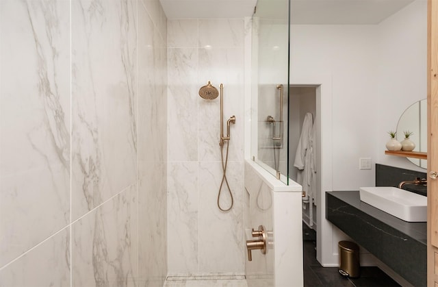 2606 Forest Dr, Des Moines, IA 50312 - bathroom with a marble finish shower and vanity