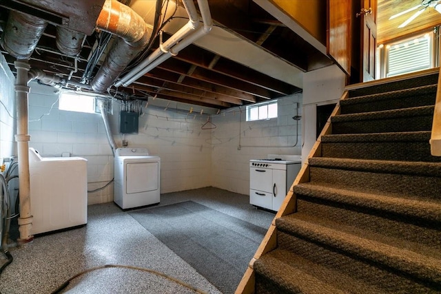 862 40th Pl, Des Moines, IA 50312 - basement with washer and dryer, stairway, and electric panel