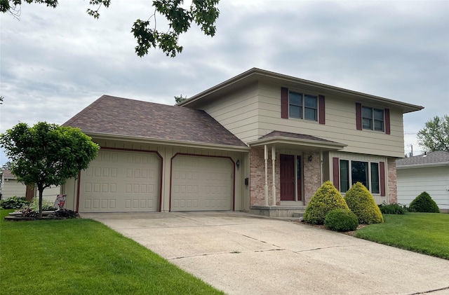 210 E 24th St N, Newton, IA 50208 - traditional-style house with an attached garage, brick siding, driveway, a front lawn, and roof with shingles