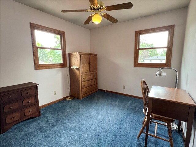 210 E 24th St N, Newton, IA 50208 - office area with plenty of natural light, dark carpet, baseboards, and ceiling fan