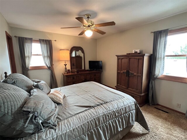 210 E 24th St N, Newton, IA 50208 - bedroom featuring carpet flooring, multiple windows, a ceiling fan, and baseboards