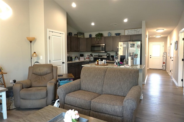 507 W Madison St, Winterset, IA 50273 - living room with wood finished floors, recessed lighting, and vaulted ceiling