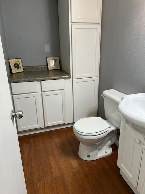 711 SW 2nd St, Stuart, IA 50250 - bathroom featuring vanity, wood finished floors, and toilet