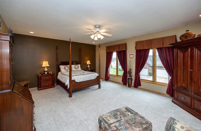 3739 155th Ct, Urbandale, IA 50323 - bedroom featuring light carpet, baseboards, ceiling fan, and recessed lighting