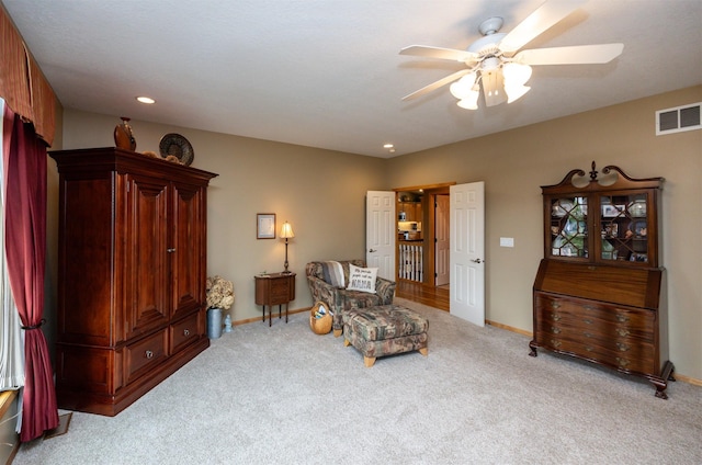 3739 155th Ct, Urbandale, IA 50323 - living area with ceiling fan, carpet, baseboards, and recessed lighting