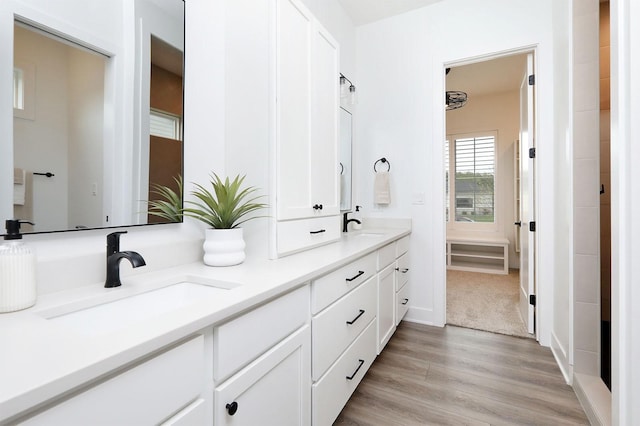 8019 NW 106th Ct, Johnston, IA 50131 - bathroom featuring double vanity and wood finished floors