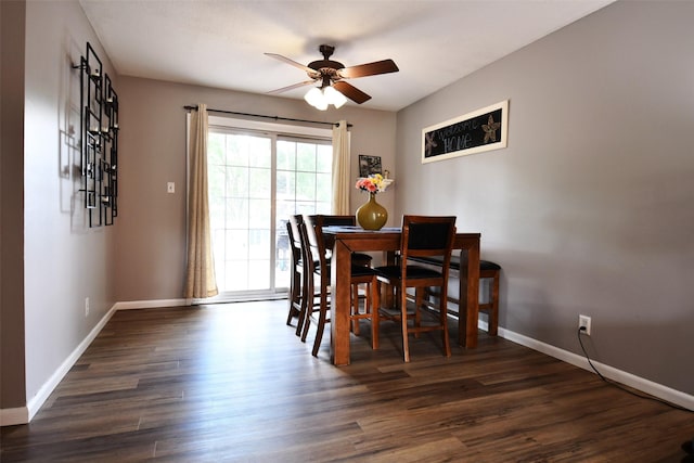 310 Fleming Rd, Carlisle, IA 50047 - dining room with ceiling fan, dark wood-type flooring, and baseboards