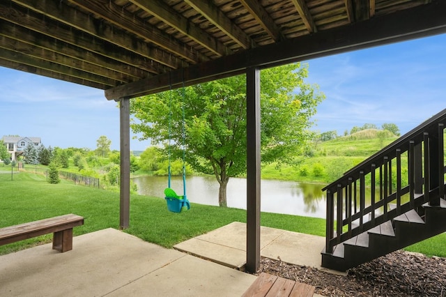 1625 S 50th Pl, West Des Moines, IA 50265 - view of patio / terrace with a water view and stairway