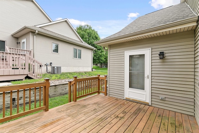 6799 NW 57th St, Johnston, IA 50131 - wooden terrace with central AC unit and stairway