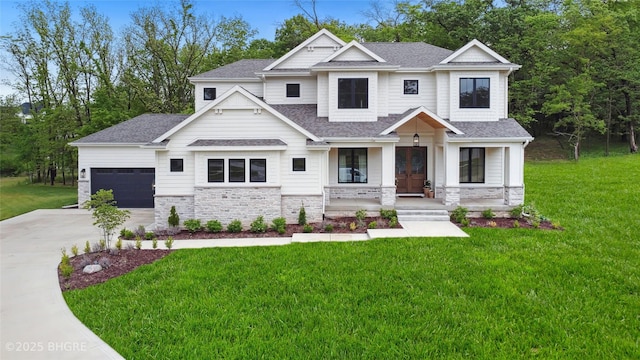 815 S Kingswood Ct, West Des Moines, IA 50266 - craftsman inspired home featuring roof with shingles, a garage, a front yard, and stone siding