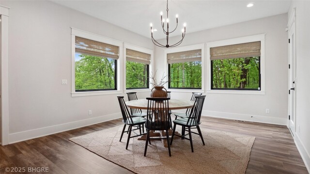 815 S Kingswood Ct, West Des Moines, IA 50266 - dining room featuring a chandelier, wood finished floors, recessed lighting, and baseboards