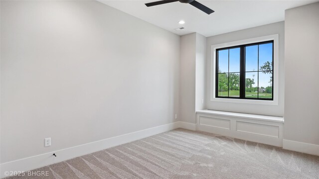 815 S Kingswood Ct, West Des Moines, IA 50266 - unfurnished room featuring light carpet, ceiling fan, baseboards, and recessed lighting