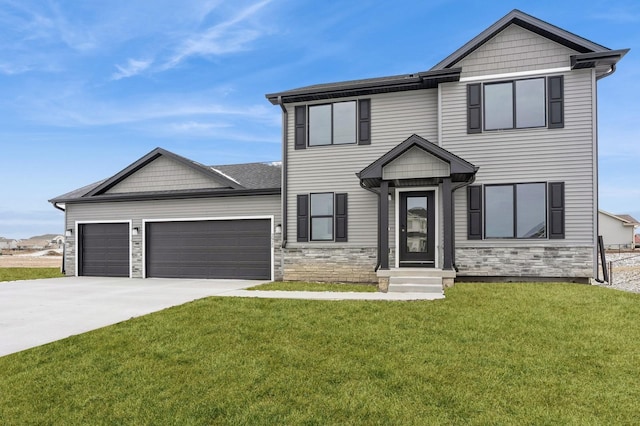 2925 6th Ave SW, Altoona, IA 50009 - view of front of property with stone siding, a garage, concrete driveway, and a front lawn