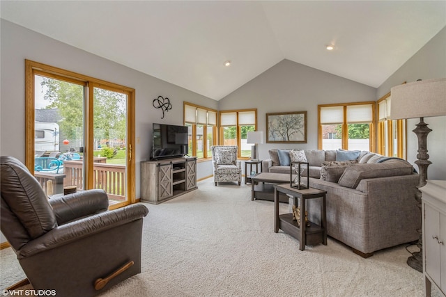 408 W 13th St N, Newton, IA 50208 - living area featuring light carpet and lofted ceiling