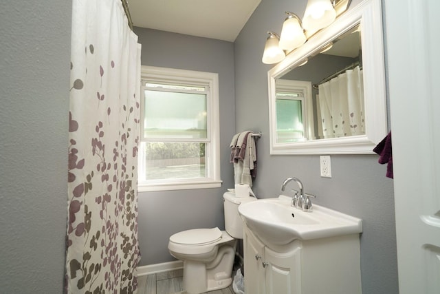 1617 Evergreen Ave, Des Moines, IA 50320 - full bathroom with vanity, toilet, and curtained shower