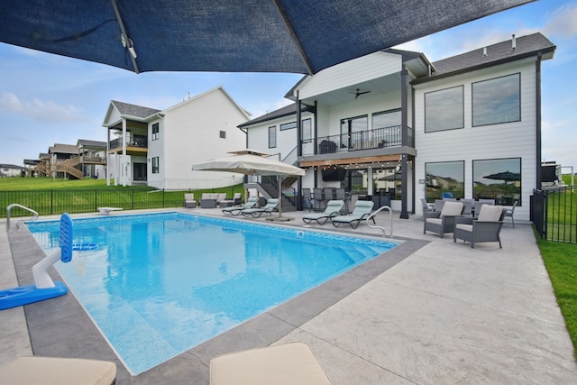 2216 Timberview Dr, Norwalk, IA 50211 - view of pool with a patio area, an outdoor hangout area, and ceiling fan