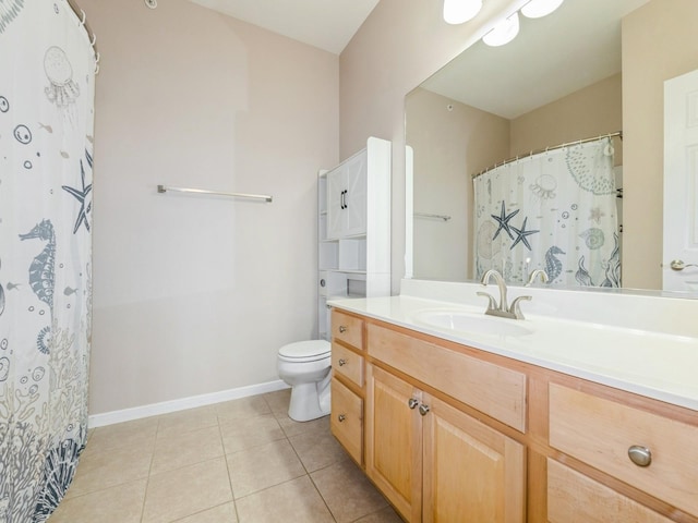 6255 Beechtree Dr Unit 4304, West Des Moines, IA 50266 - bathroom featuring vanity, toilet, tile patterned flooring, baseboards, and a shower with shower curtain