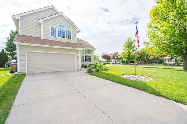 6640 Monticello Ct, Johnston, IA 50131 - traditional-style house featuring a garage, a front lawn, concrete driveway, and a shingled roof