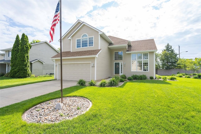 6640 Monticello Ct, Johnston, IA 50131 - view of front of house with an attached garage, concrete driveway, a front lawn, and roof with shingles