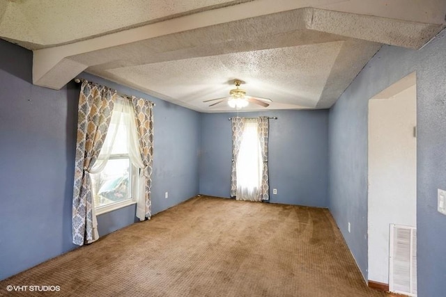 2638 Capitol Ave, Des Moines, IA 50317 - empty room featuring plenty of natural light, carpet floors, ceiling fan, and a textured ceiling