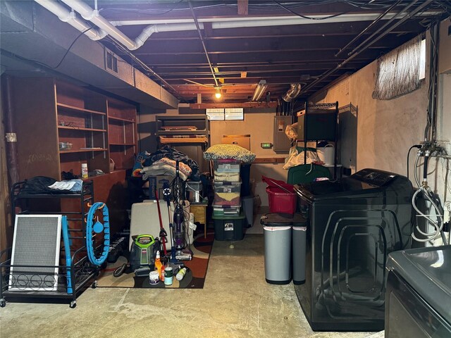 1541 42nd St, Des Moines, IA 50311 - unfinished below grade area with washing machine and clothes dryer and electric panel