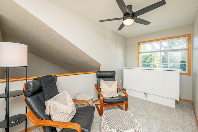 5221 Village Run Ave Unit 402, Des Moines, IA 50317 - sitting room with a ceiling fan, carpet, an upstairs landing, and baseboards