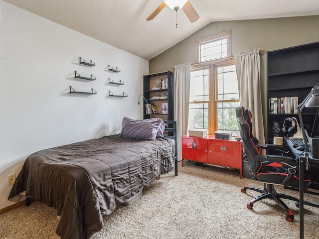 6818 Jules Verne Ct, Johnston, IA 50131 - bedroom featuring lofted ceiling, carpet flooring, an office area, and ceiling fan