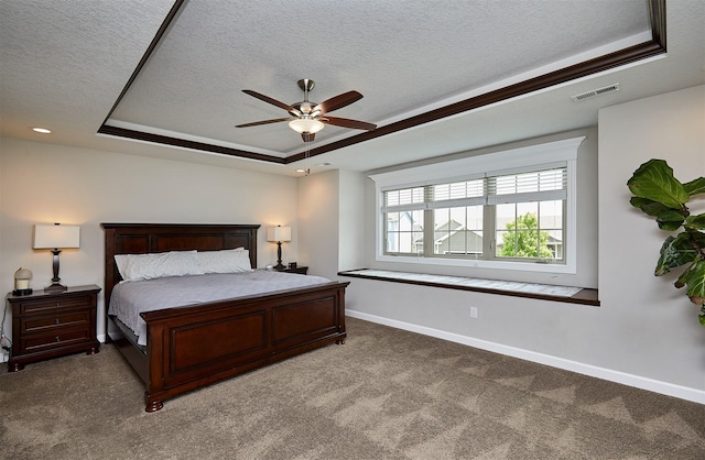 1880 Brodie St, Waukee, IA 50263 - bedroom with a raised ceiling, a textured ceiling, carpet floors, baseboards, and a ceiling fan