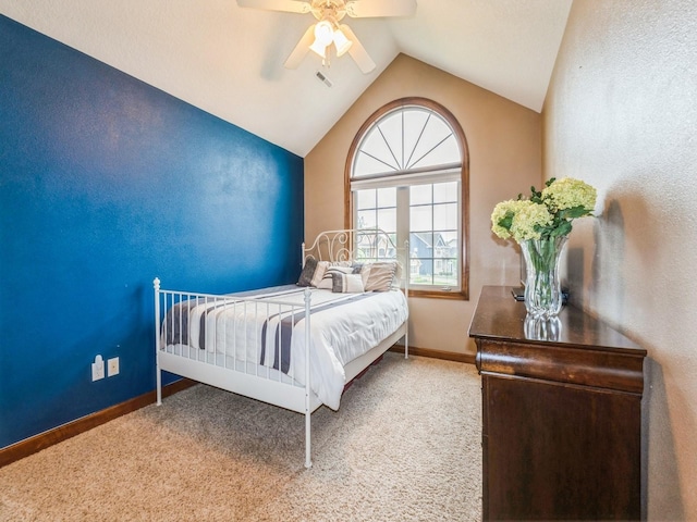 8305 Century Dr, West Des Moines, IA 50266 - bedroom featuring carpet floors, lofted ceiling, and ceiling fan