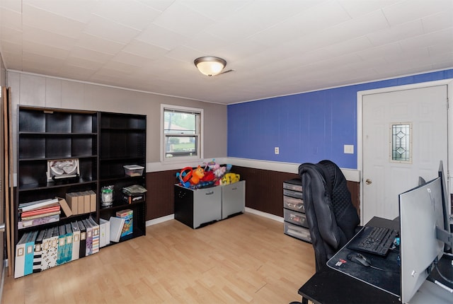 4006 67th St, Urbandale, IA 50322 - office space with wood finished floors, a wainscoted wall, and wooden walls