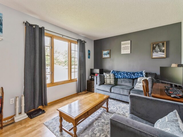 1506 W 17th St S, Newton, IA 50208 - living area with wood finished floors, a textured ceiling, and baseboards