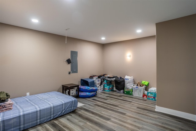 3021 NE 17th St, Ankeny, IA 50021 - bedroom with electric panel, wood finished floors, recessed lighting, and baseboards